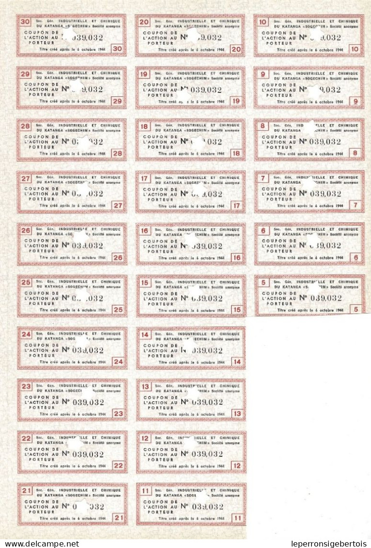 Titre De 1960 - Société Générale Industrielle Et Chimique Du Katanga - SOGECHIM - - Afrique