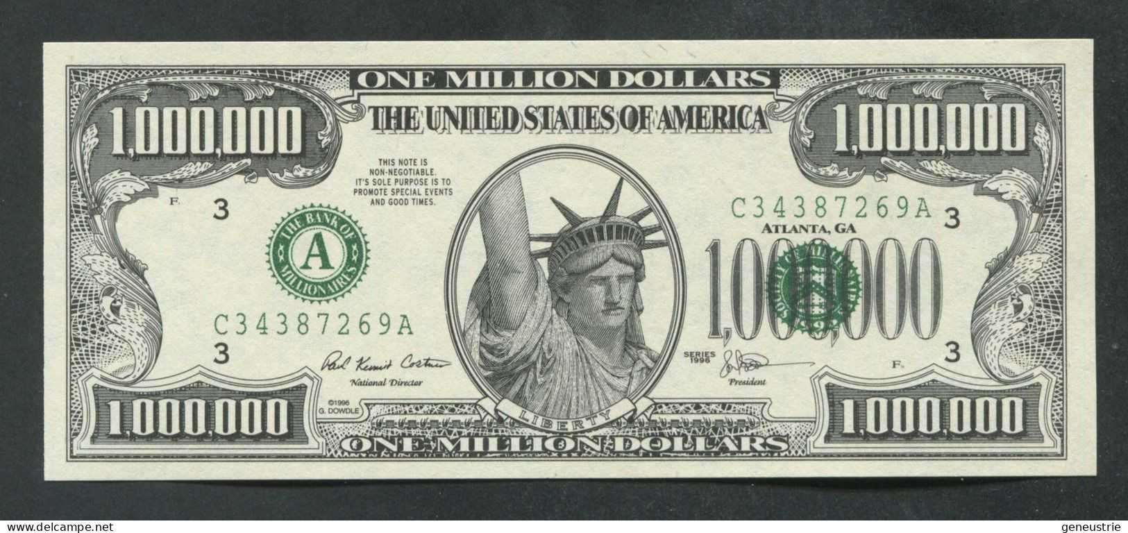 Billet De Banque Fantaisie Américain "1000000$ / One Million Dollars / 1996" Statue De La Liberté / New-York - Andere & Zonder Classificatie