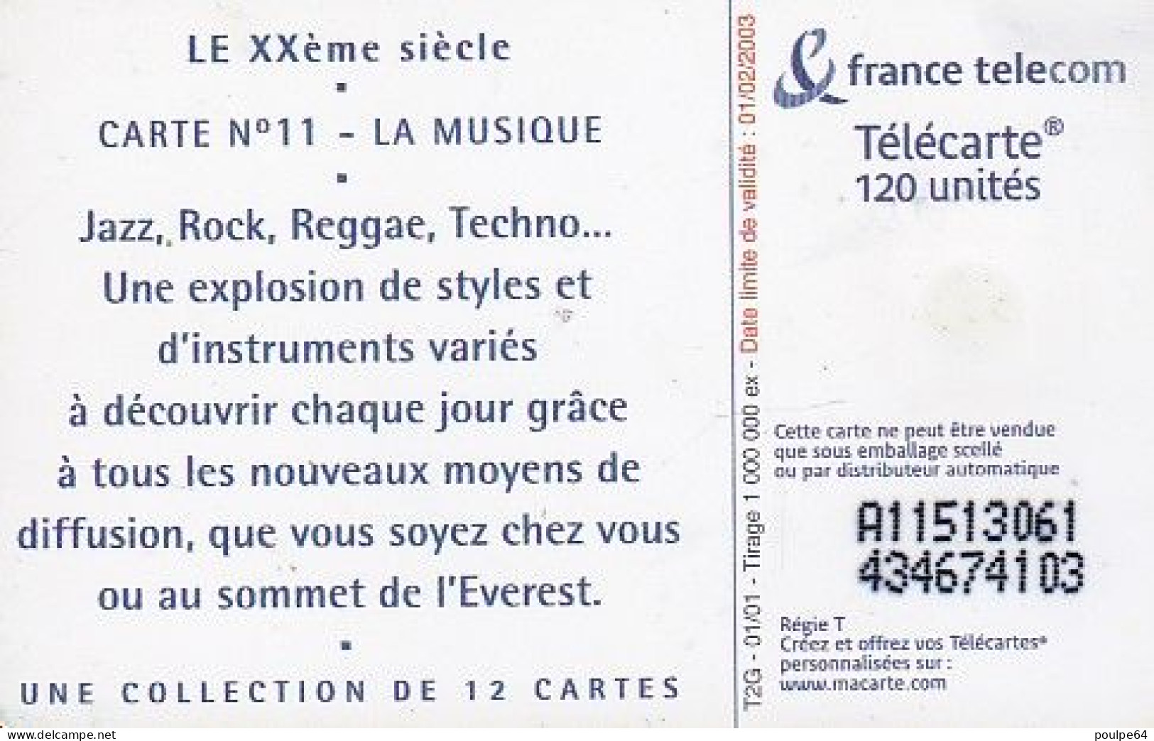 F1118  01/2001 - XXe SIÈCLE " La Musique " - 120 SO6 - 2001