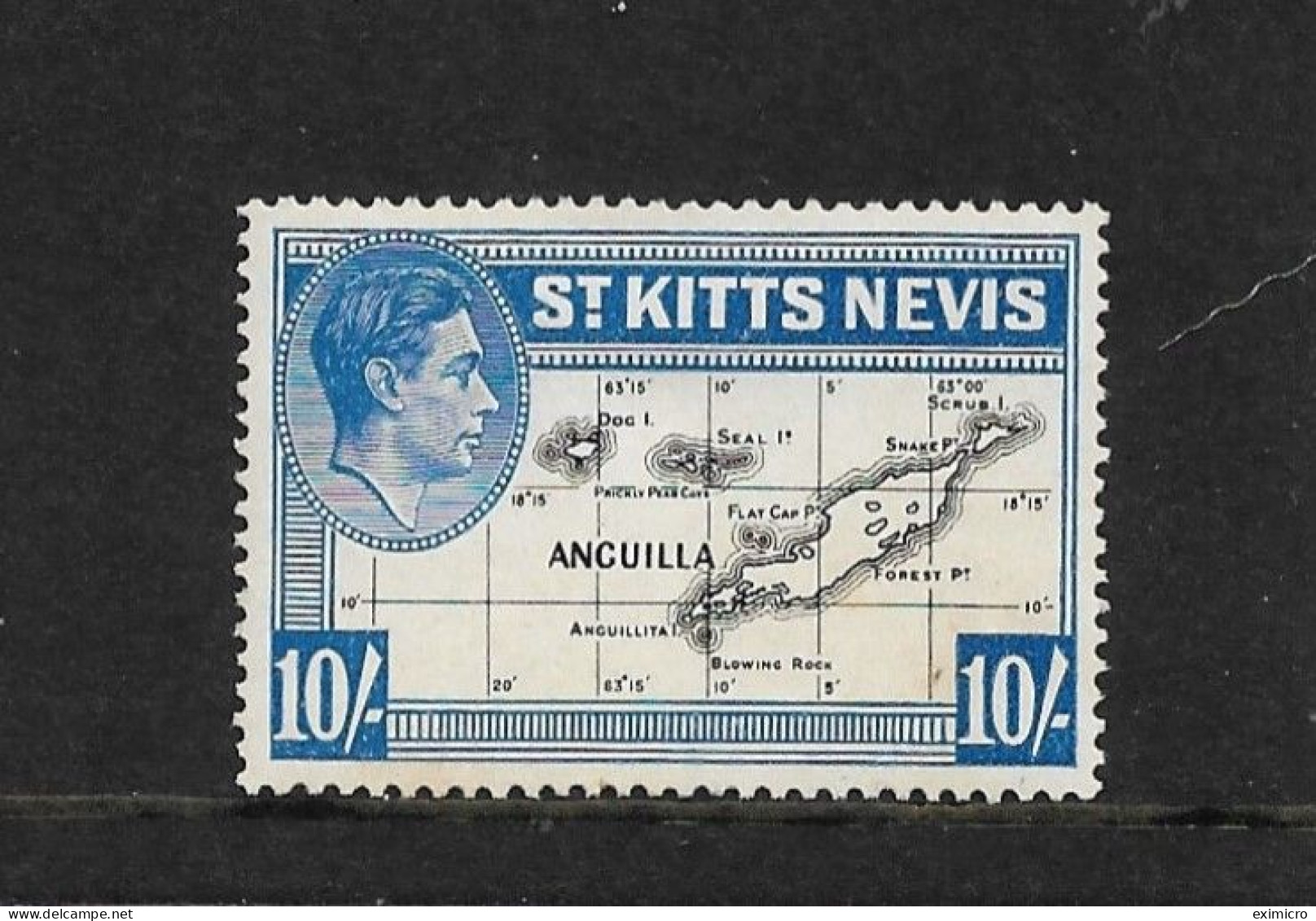 ST KITTS-NEVIS 1948 10s MAP SG 77e MOUNTED MINT Cat £18 - St.Christopher, Nevis En Anguilla (...-1980)