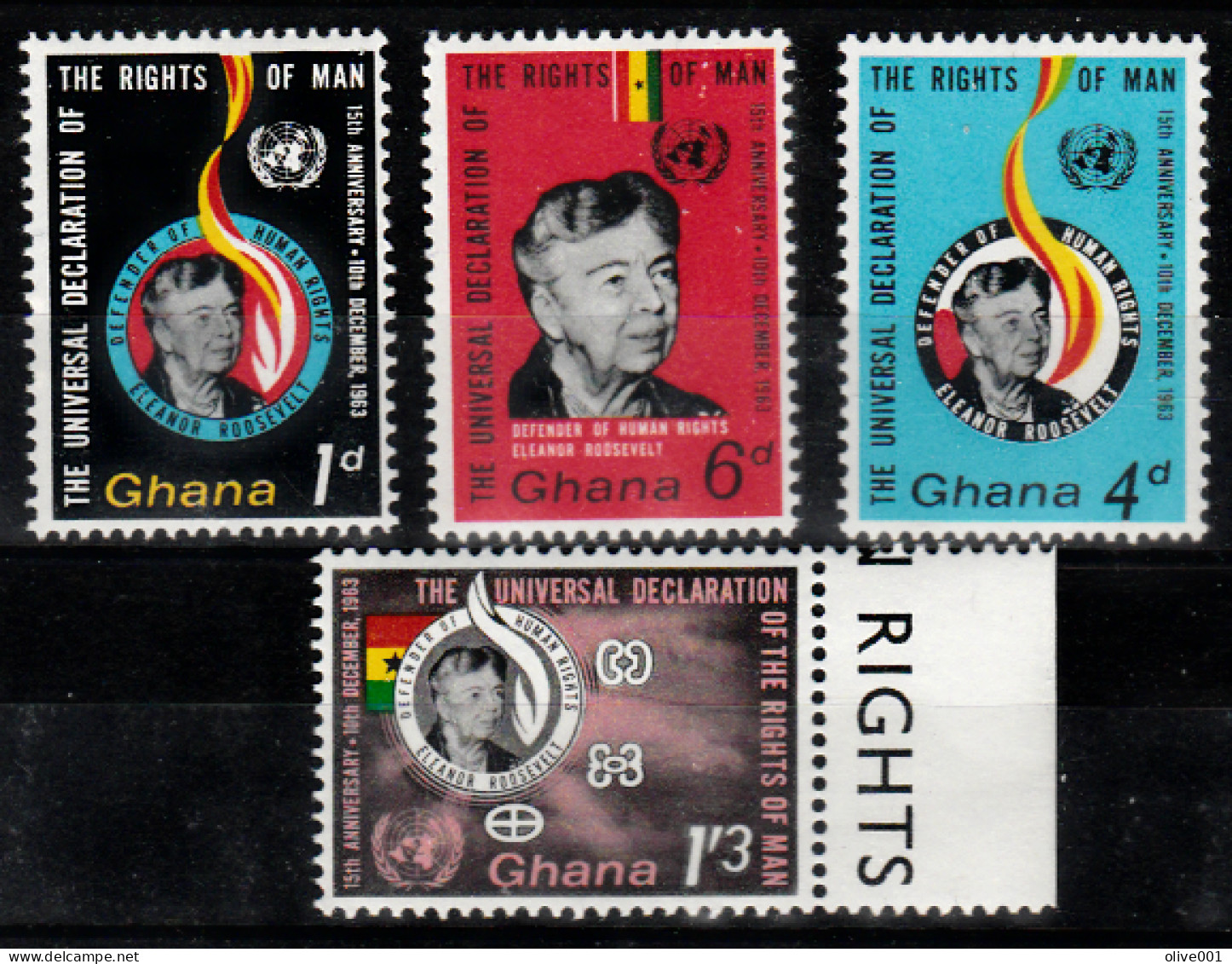 Ghane - 1963 -Eleanor Rosevelt - 15e Anniversaire Des Droits De L'homme - 4 Tp Y&T N° 152/55 MNH ** Neufs- New - Nuovo - Ghana (1957-...)