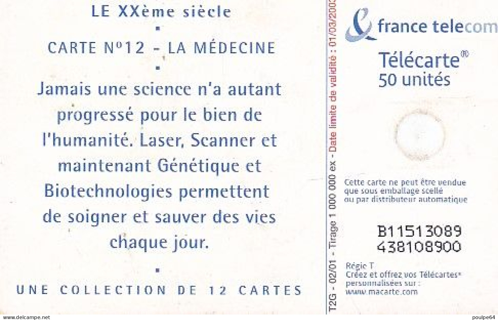 F1124  02/2001 - XXe SIÈCLE " La Médecine " - 50 GEM2 - 2001