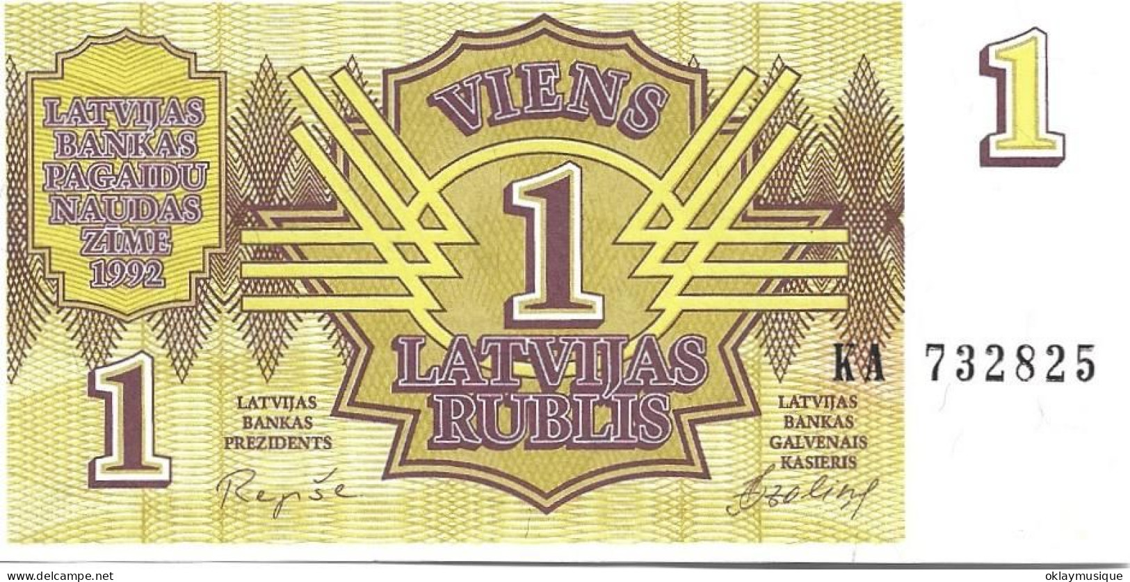 1 Rublis 1992 (recto) Design Symétrique, (verso) Design Symétrique - Latvia