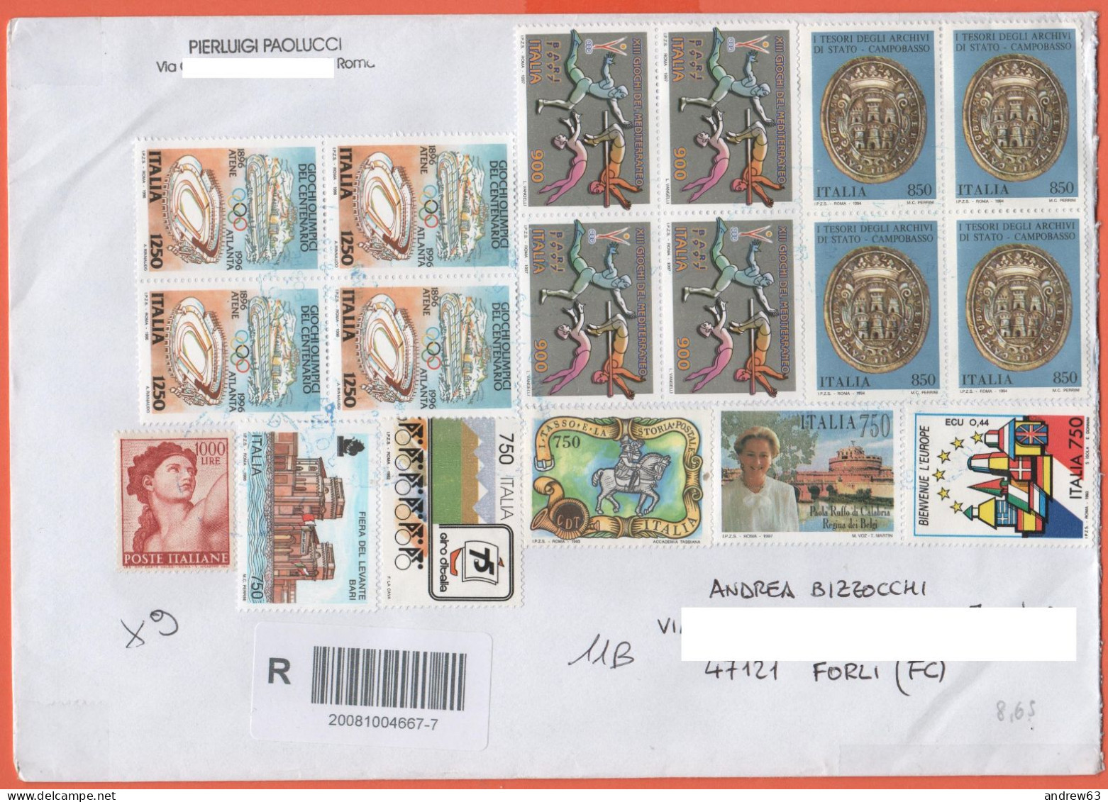 ITALIA - ITALY - ITALIE - 2023 - 18 Francobolli Di Cui 3 Quartine E 1000 Michelangiolesca - Raccomandata - Viaggiata Da - 2021-...: Poststempel