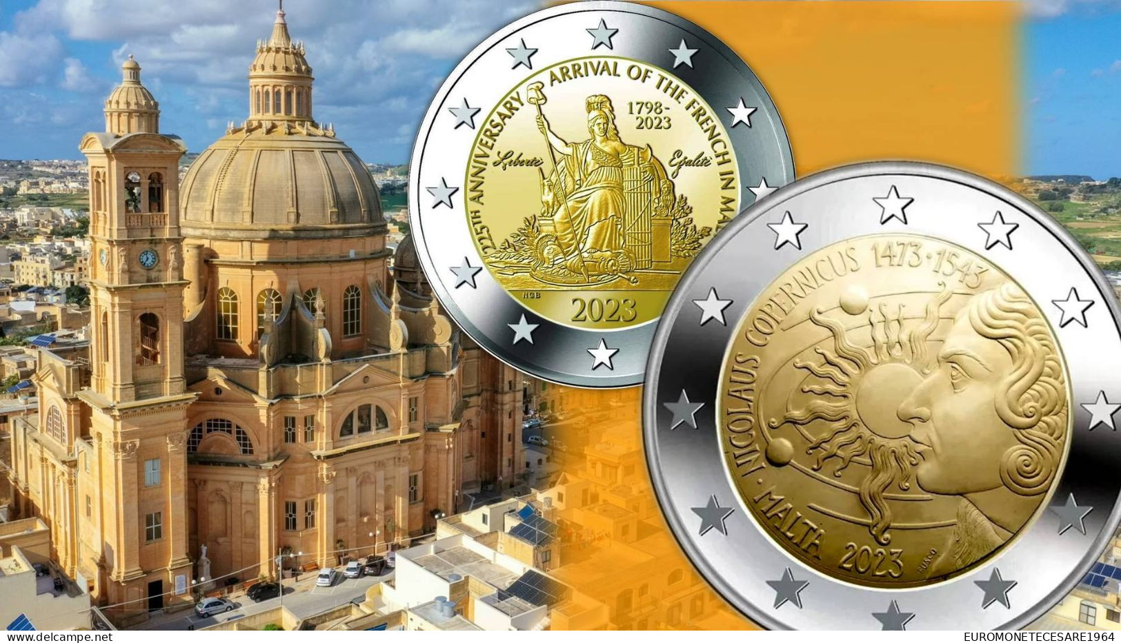 MALTA 2 EURO 2023 COMMEMORATIVO COPERNICO+BONAPARTE F.D.C. B.U. N.2 COINCARD - Malta