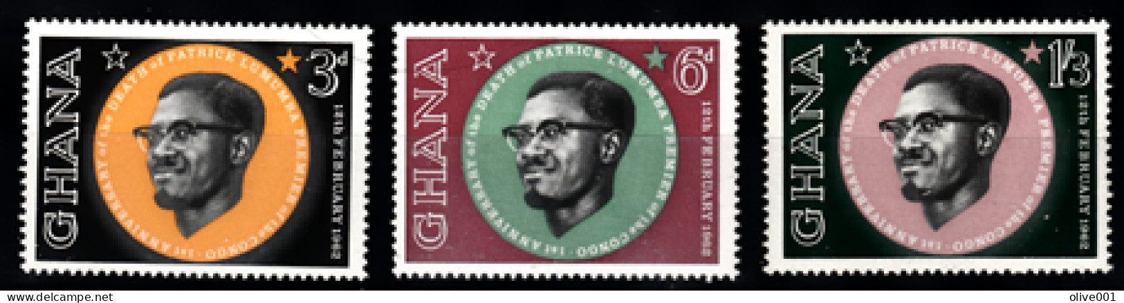 Ghana - 1962 -Anniversaire De La Mort De Patrice Lumumba - 3 Tp Y&T N° 110/12 MNH ** - Neufs - New - Nuovo - Ghana (1957-...)