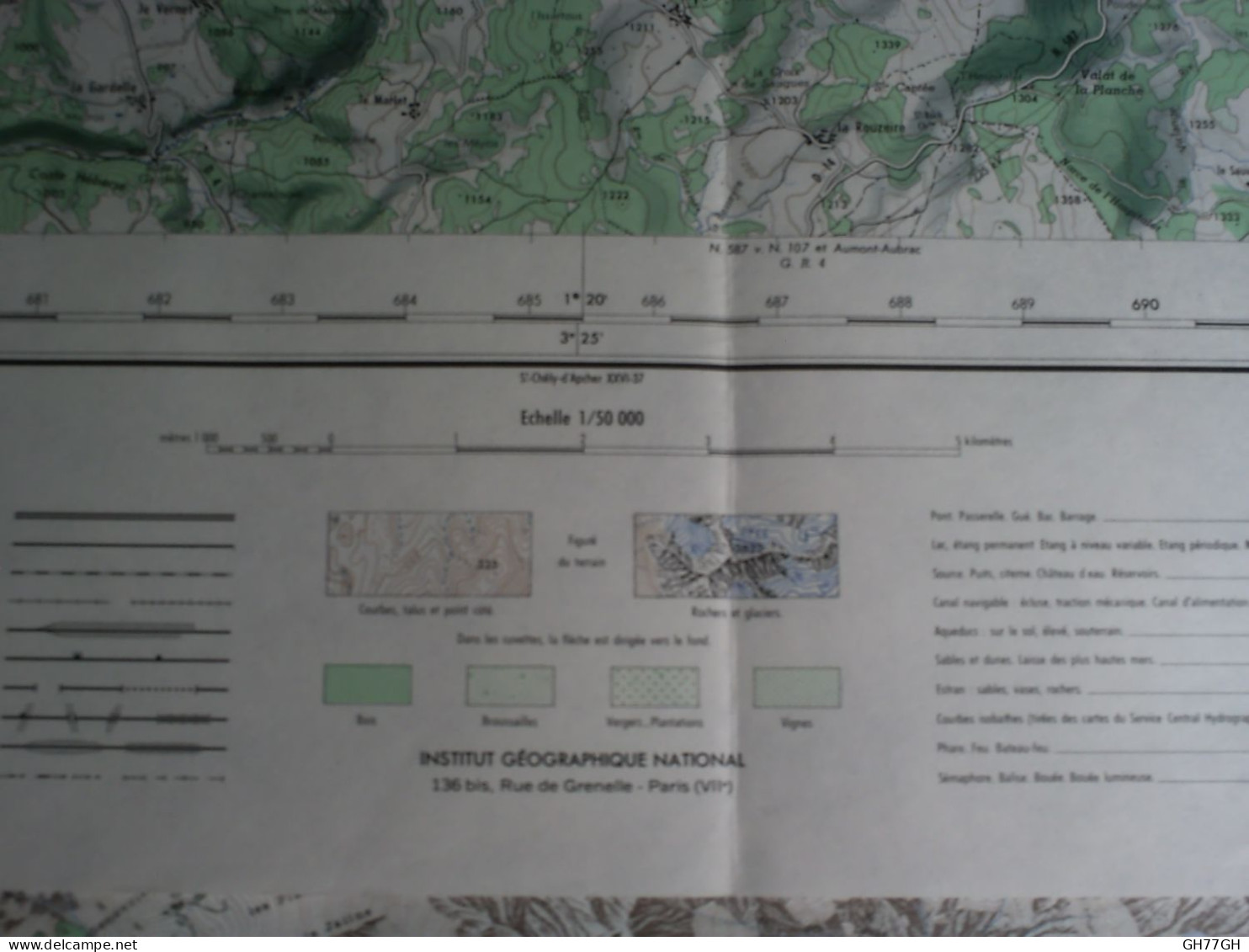 CARTE IGN SAUGUES (HAUTE-LOIRE) 1/50000ème -56x73cm -2cm=1km -mise à Jour De 1965 -IGN FRANCE - Cartes Topographiques