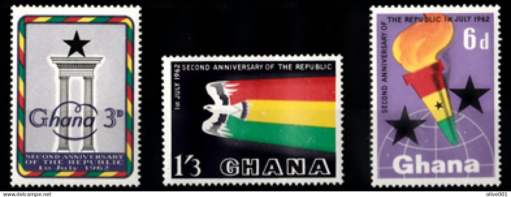 Ghana - 1962 - 2e Anniversaire De La République - 3 Tp Y&T N° 113/15 MNH ** - Neufs - New - Nuovo - Ghana (1957-...)