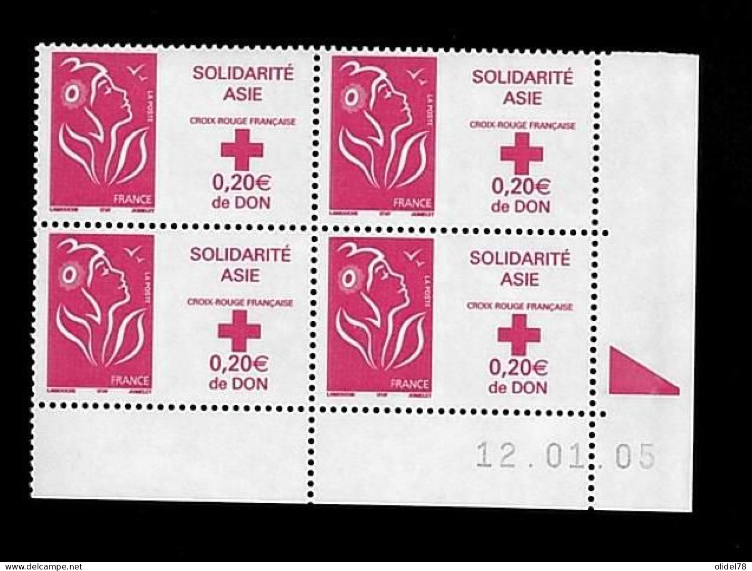 YT3745 Marianne De Lamouche TVP Rouge Solidarité Asie  - Coin Daté 12.01.05 Luxe MNH** - 2000-2009