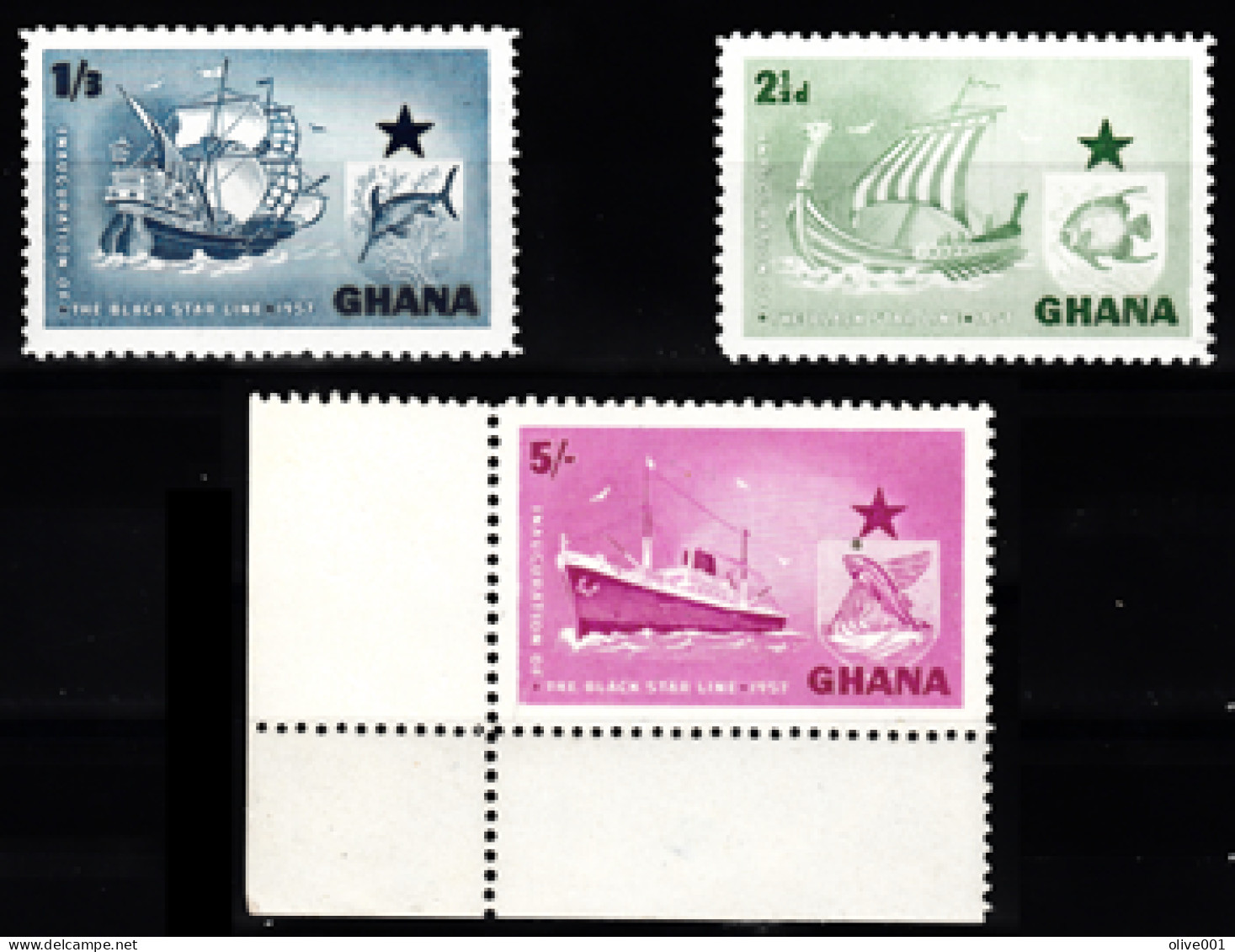 Ghana - 1957 - Création De La Compagnie Maritime "Black Star Line" - Bateaux - 3 Tp Y&T N° 14/16 MNH ** - Neufs - New - Ghana (1957-...)