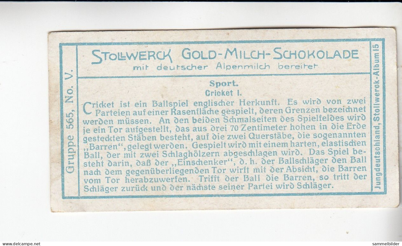 Stollwerck Album No 15 Sport Cricket I   Grp 565#5 Von 1915 - Stollwerck