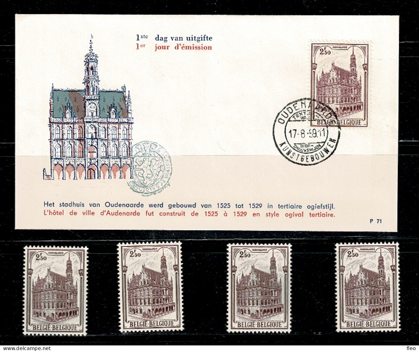 1959 1108 FDC  & 1108** X 4 :" Stadhuis Van Oudenaarde / Hotel De Ville D'Oudenaarde " - 1951-1960