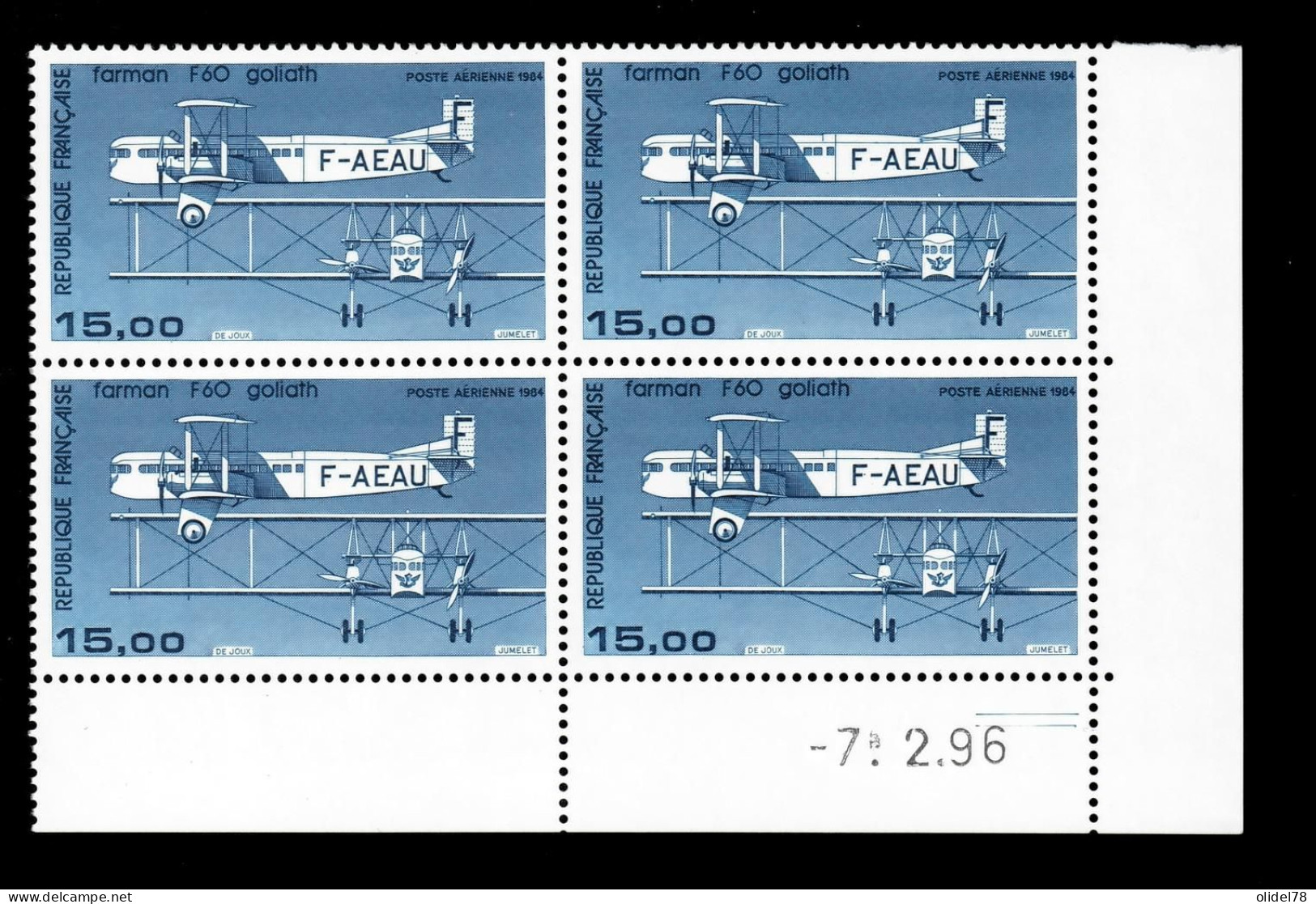 PA N°57b - FARMAN F60 GOLIATH - Impression Fine - Bloc De 4 Coin Daté MNH** - Poste Aérienne