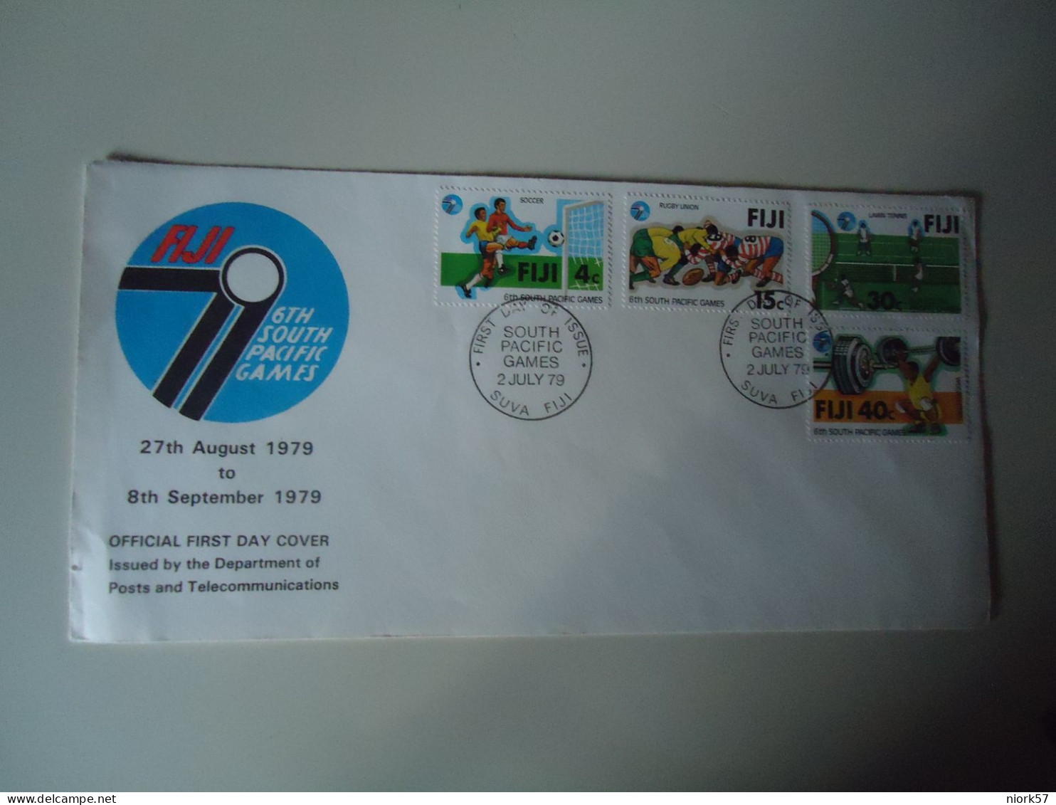 FIJI FDC  SPORTS PACIFIC GAMES 1979 FOOTBALL RUGBY TENNIS - Fidji (1970-...)