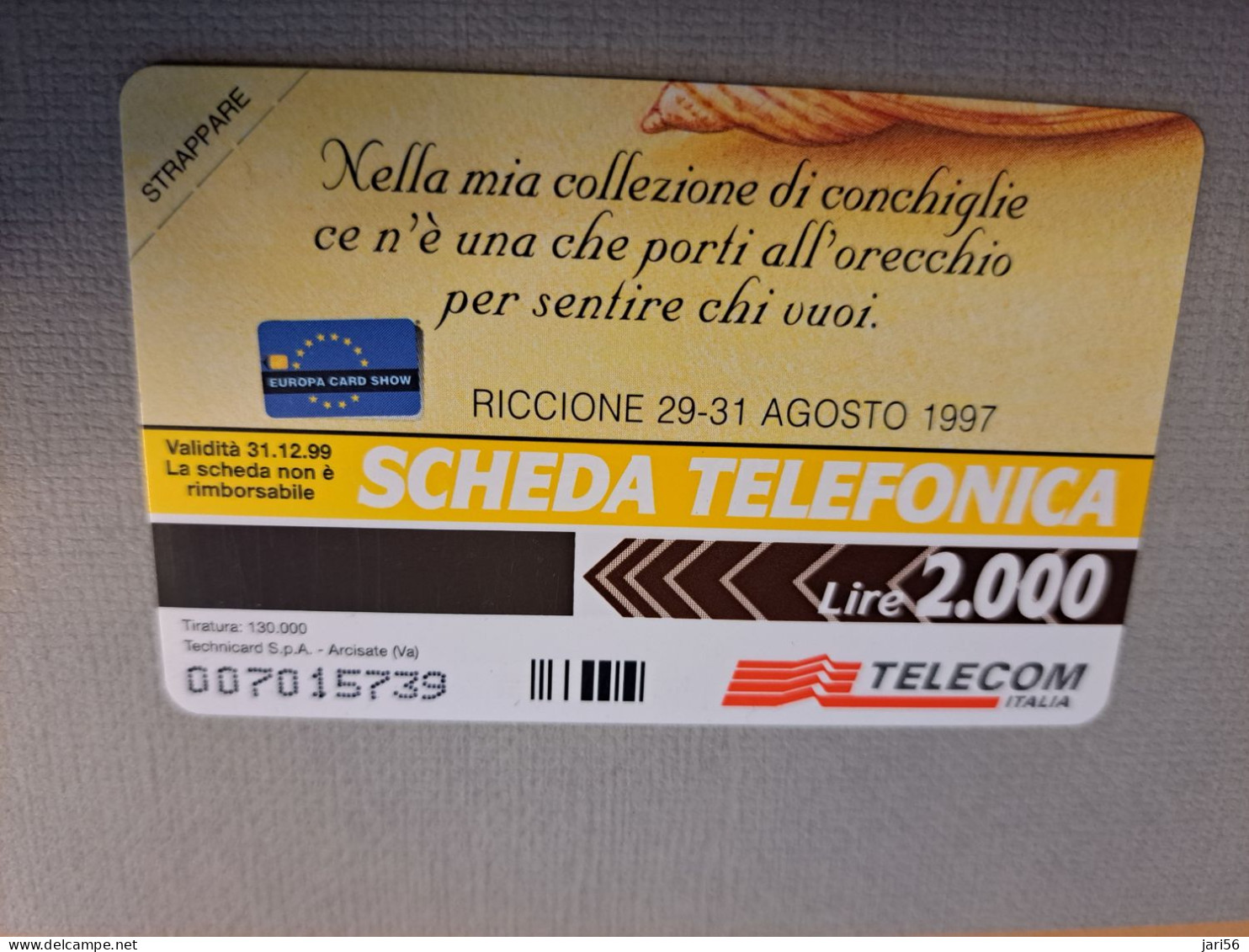 ITALIA LIRE 2000/  SCHEDA TELEFONICA/ SEA SHELL / RICCIONE 1997    MAGSTRIPE  MINT  ** 15858 ** - Publiques Ordinaires