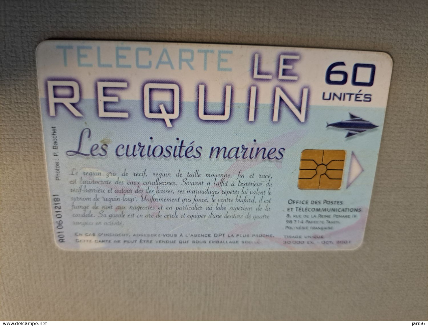 POLINESIA FRANCAISE  CHIPCARD  60 UNITS  /FISH/ REQUIN /LES CURIOSITES MARINES ./           **15860** - Frans-Polynesië