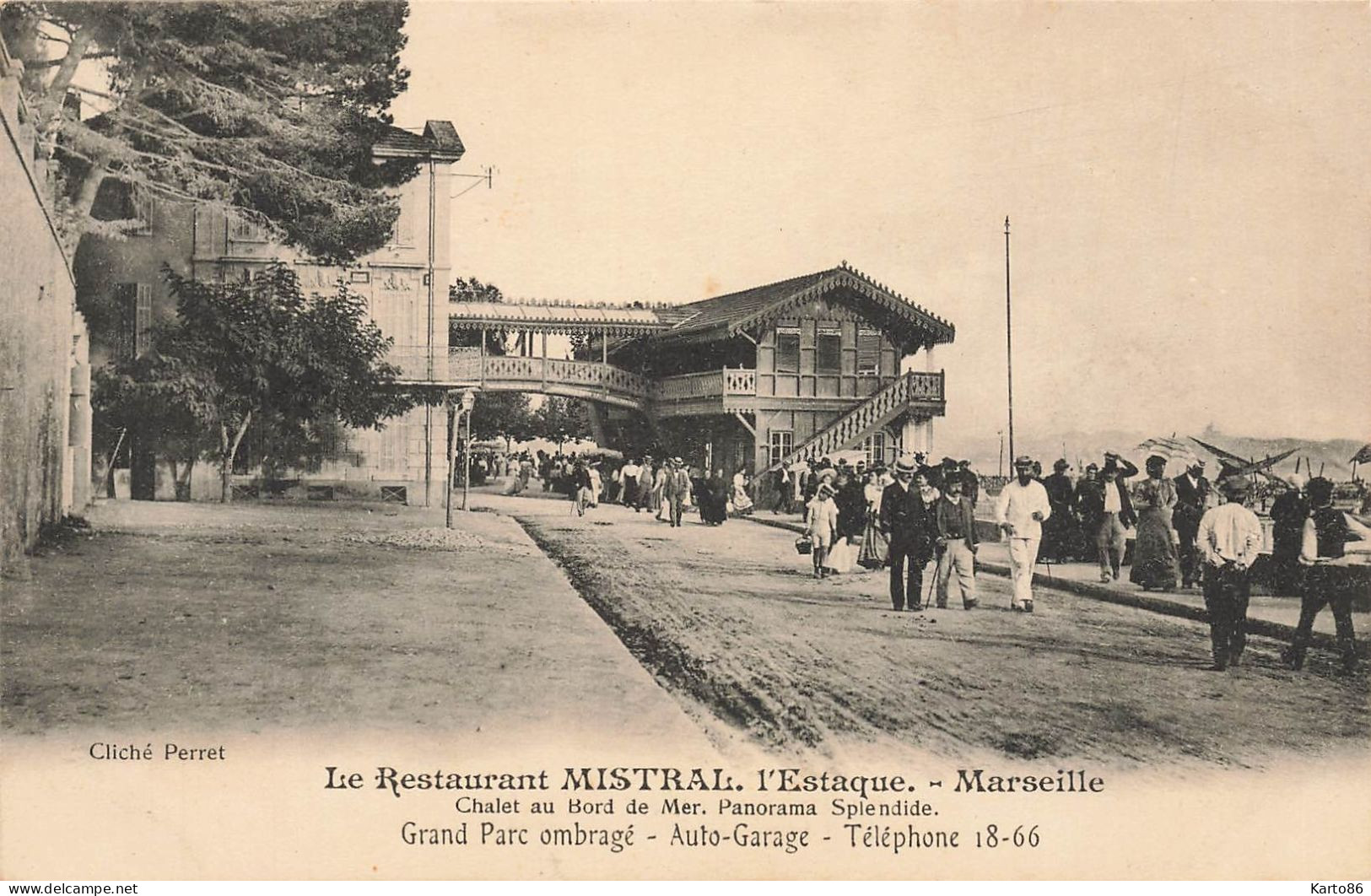 Marseille , L'estaque * Le Restaurant MISTRAL * Auto Garage Tel 18-66 * Commerce - L'Estaque