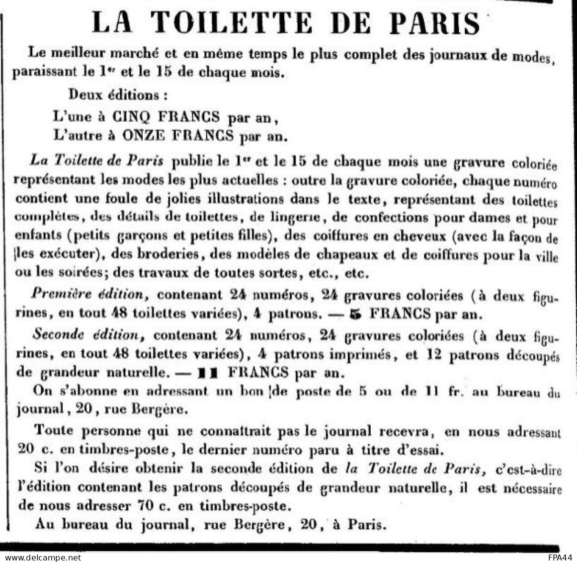 ILLUSTRATION  " LA TOILETTE DE PARIS "  N ° 161 Signé BRAQUET  Descriptif Détaillé  Format 18 X 24 Cm - Before 1900