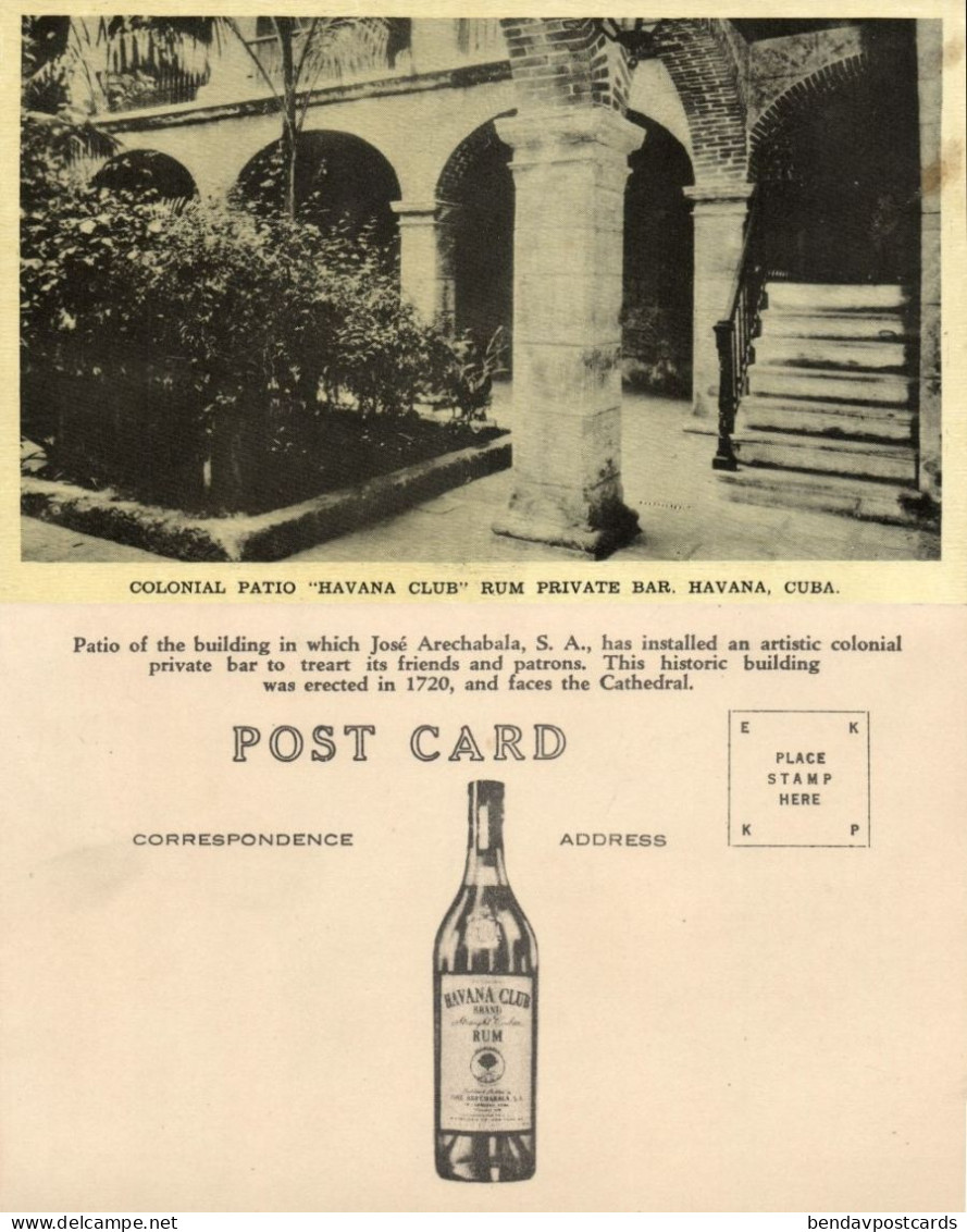 Cuba, Colonial Patio Havana Club Rum Private Bar (1930s) Postcard - Cuba