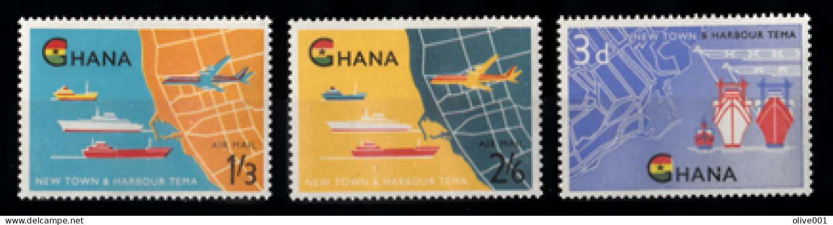 Ghana - 1962 - Poste Aérienne - Nouvelle Ville Et Port De Tema à Accra - 3 Tp Y&T PA N° 7/8  & N° 102 MNH ** - Neufs - Ghana (1957-...)