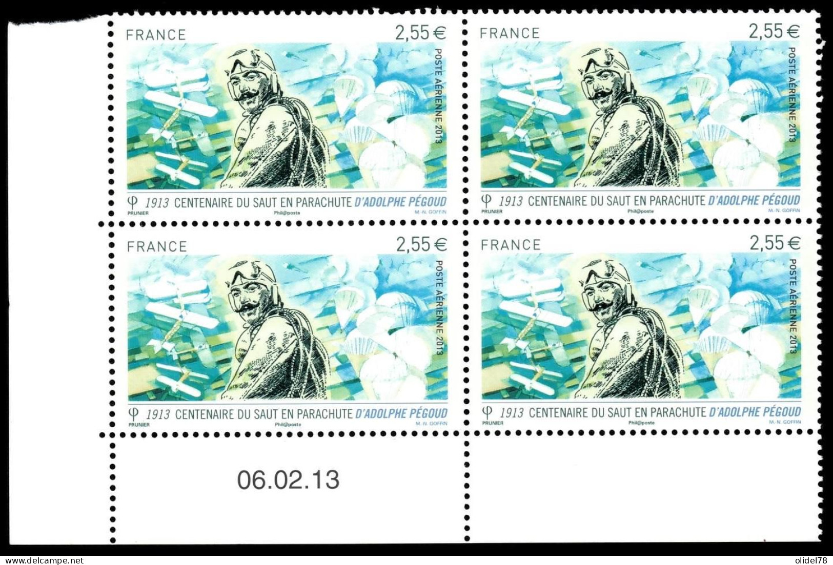 PA N°76 - Adolphe Pégoud - Bloc De 4 Coin Daté 06.02.13 **MNH - Rare - Luchtpost