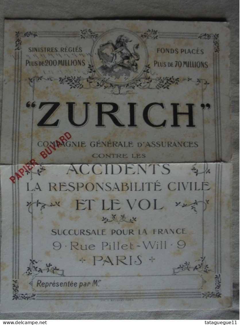 Ancien - Grand Buvard Publicitaire "ZURICH Compagnie Générale D'Assurances" - Banque & Assurance