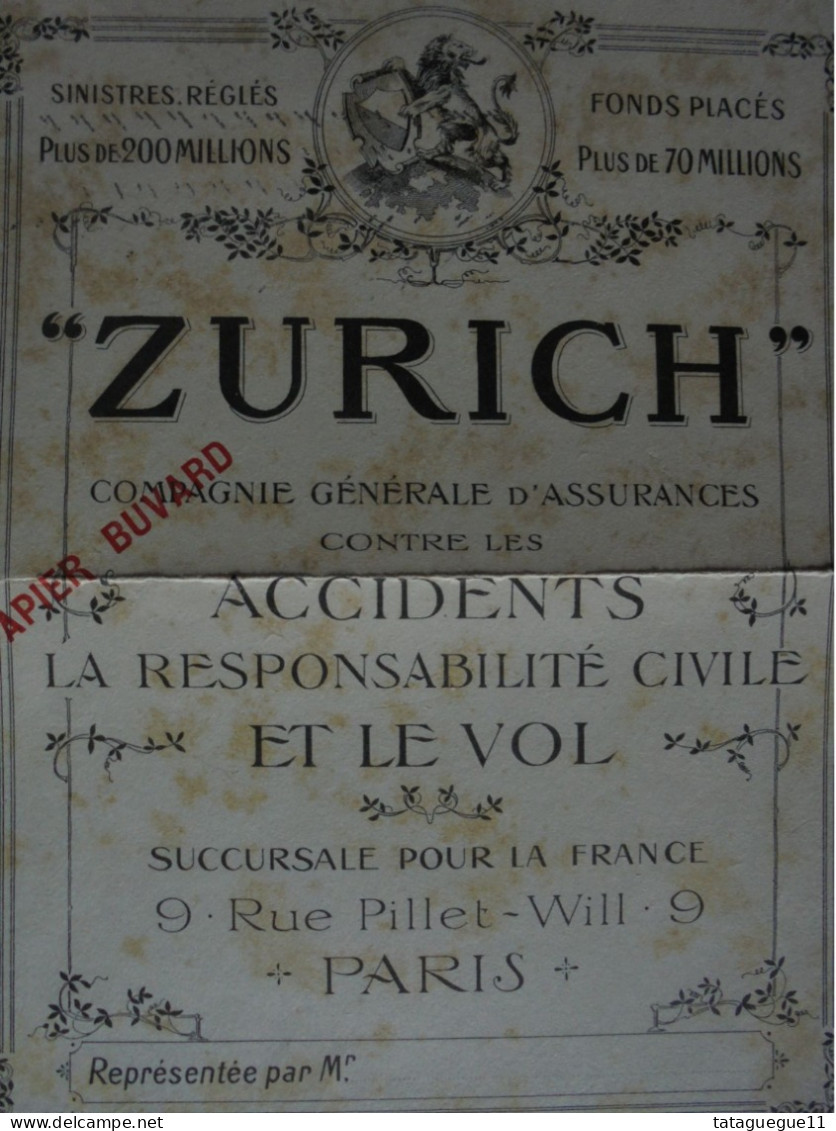 Ancien - Grand Buvard Publicitaire "ZURICH Compagnie Générale D'Assurances" - Banque & Assurance