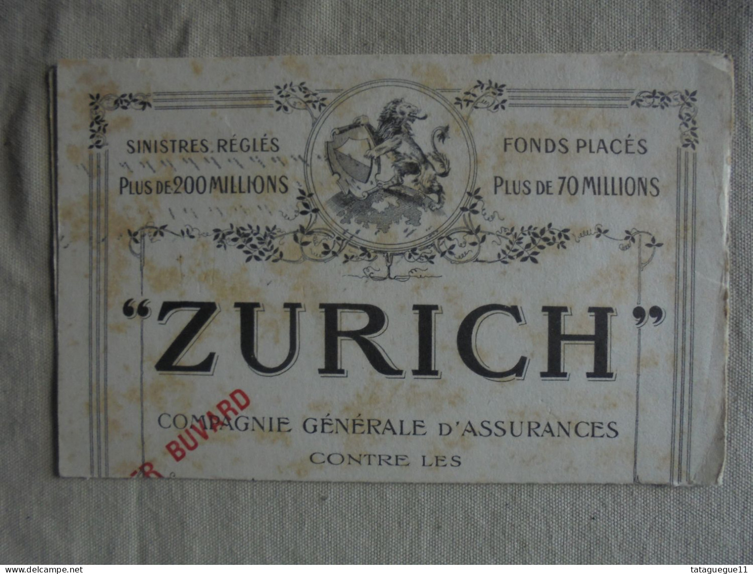 Ancien - Grand Buvard Publicitaire "ZURICH Compagnie Générale D'Assurances" - Banca & Assicurazione