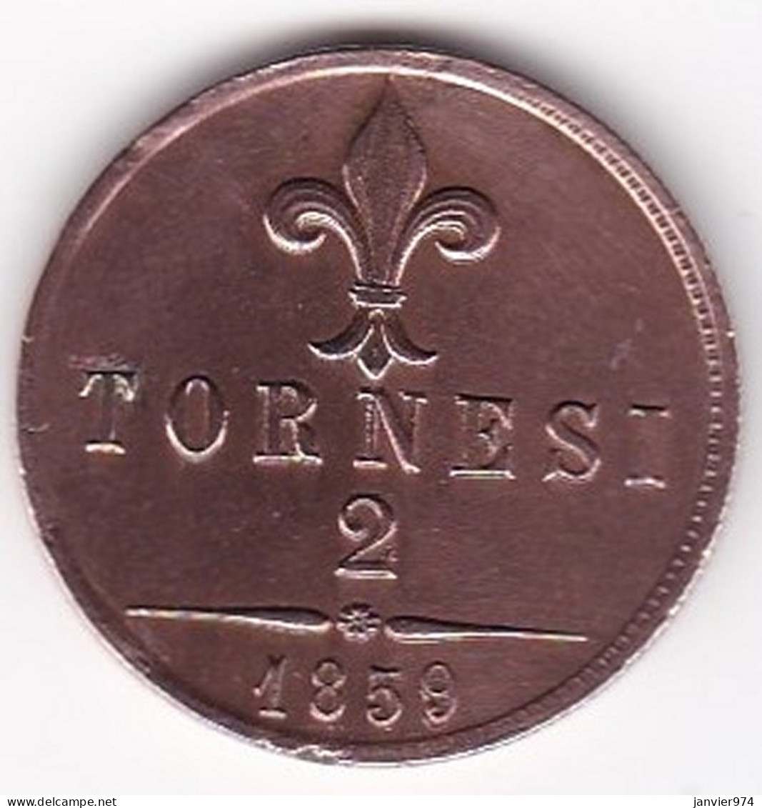 Regno Delle Due Sicilie 2 Tornesi 1859,  Francesco II En Cuivre, SUP/SPL - Two Sicilia