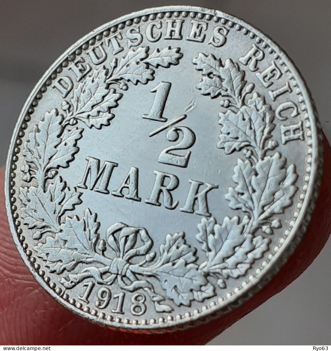 Monnaie 1/2 Mark 1918 E Wilhelm II Allemagne - 1/2 Mark