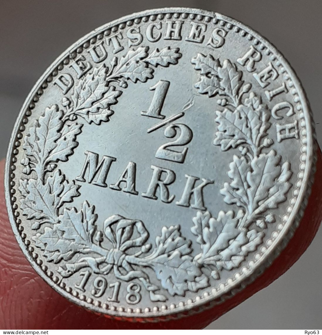 Monnaie 1/2 Mark 1918 E Wilhelm II Allemagne - 1/2 Mark
