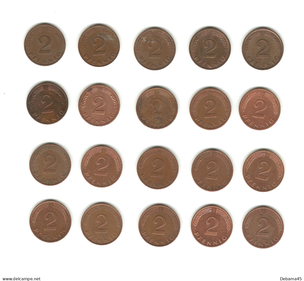 271/ Allemagne : 20 X 2 Pfennig (tous Différents - De 1950 à 1995) - 2 Pfennig