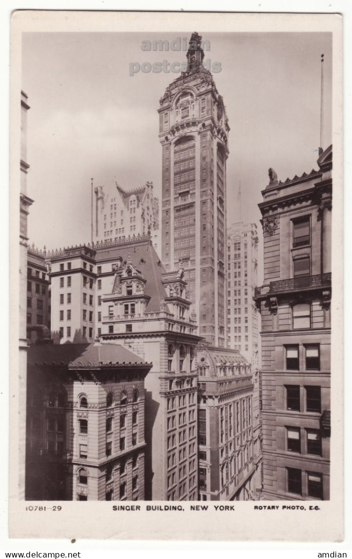 USA, New York City NY, Singer Building, C1920s-30s Vintage Rotary Photo Real Photo Postcard RPPC - Manhattan
