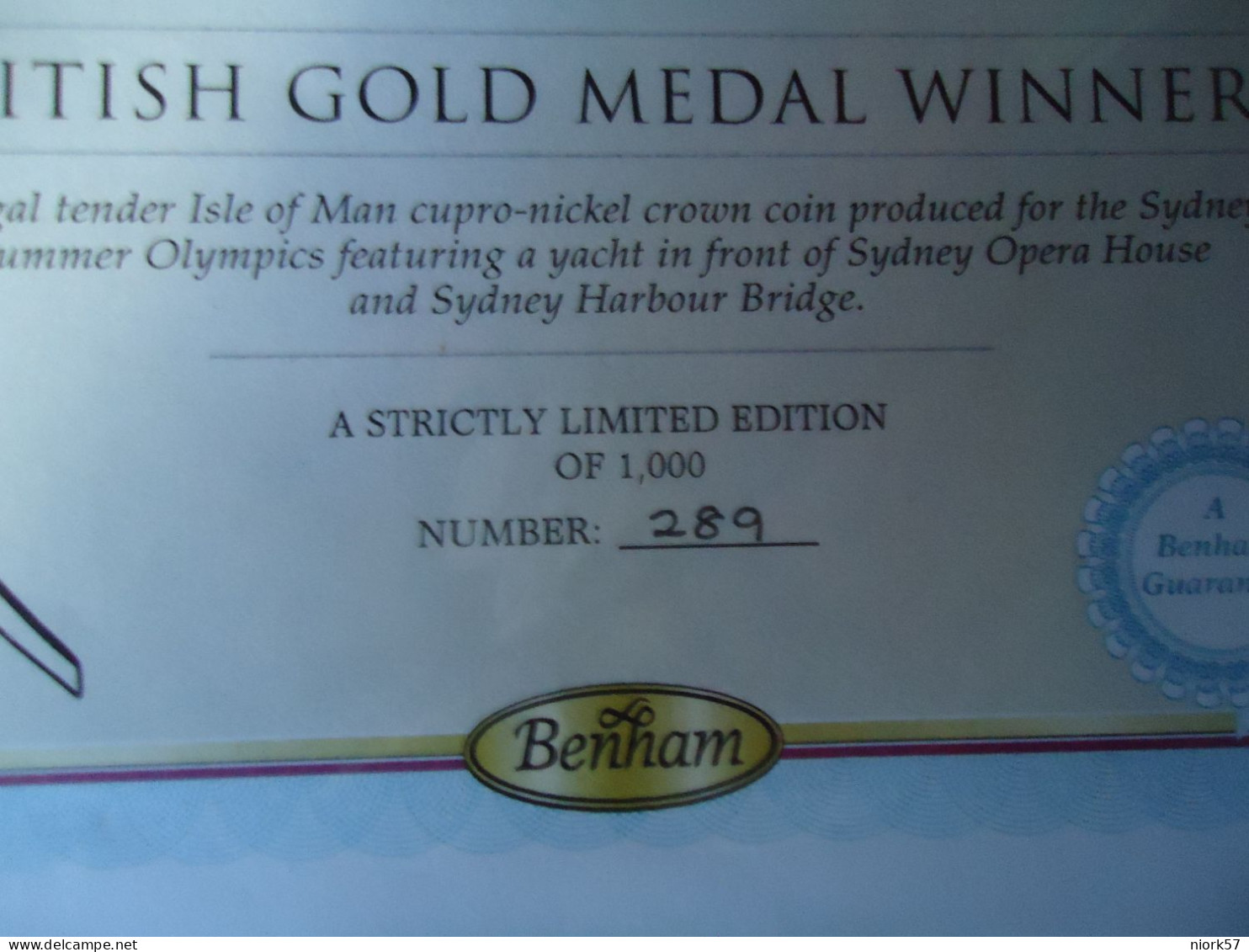 UNITED KINGDOM  OLYMPIC GAMES SYDNEY 2000  BRITISH GOLD WINNERS MEDAL ITEM 1000 - Summer 2000: Sydney