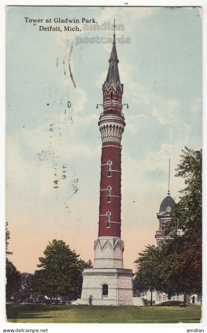 USA, Detroit MI, Tower At Gladwin Park, C1916 Michigan Vintage Postcard - Detroit