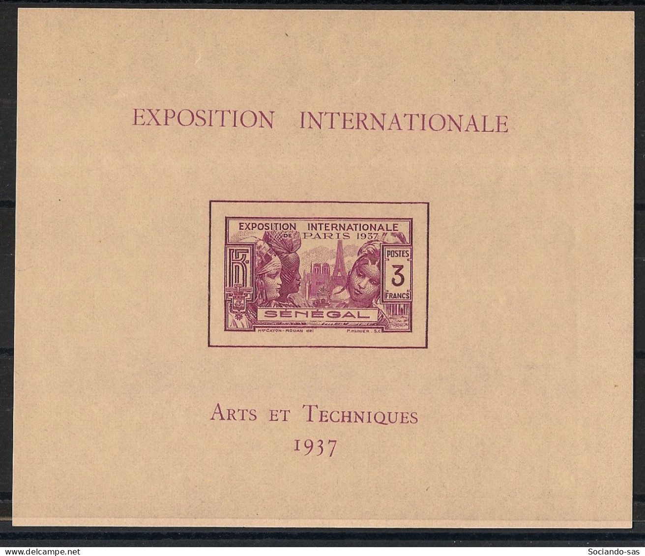 SENEGAL - 1937 - Bloc-feuillet BF N°YT. 1 - Exposition Internationale - Neuf * / MH VF - Blocs-feuillets