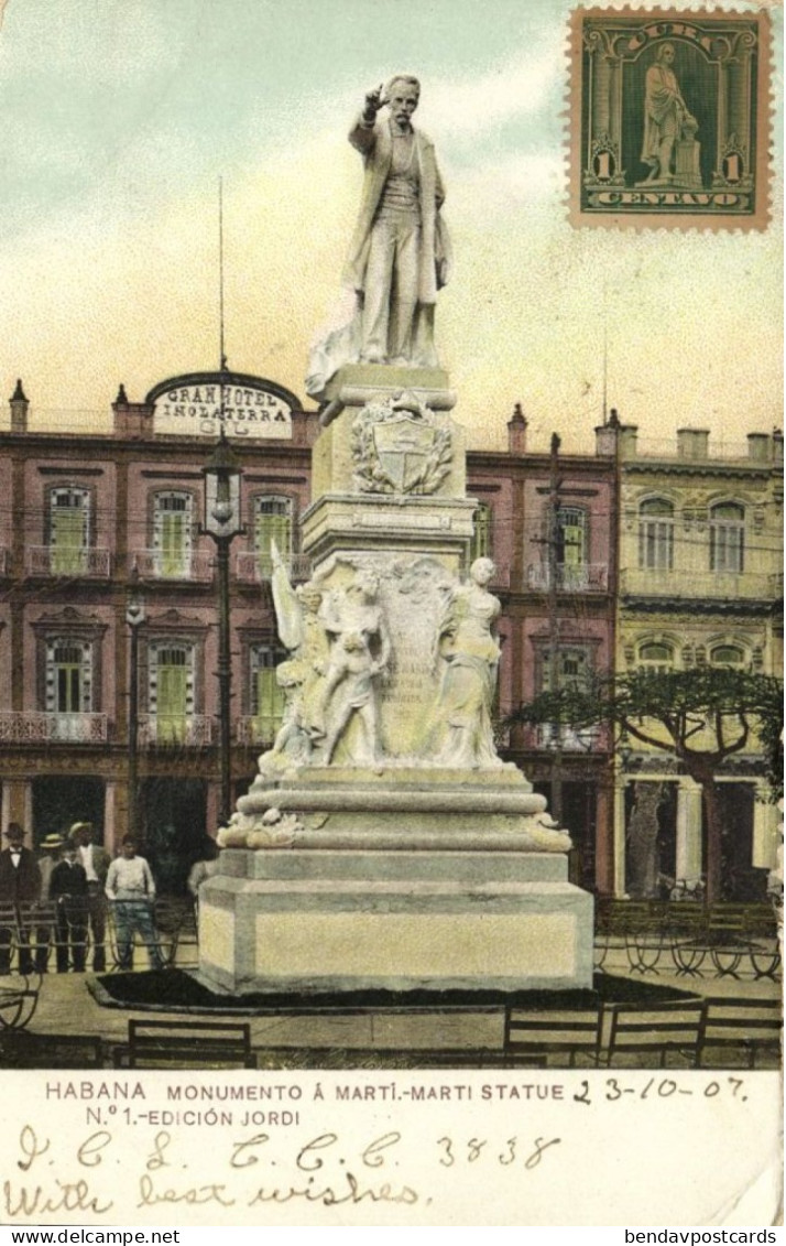 Cuba, HAVANA, Monumento á Martí, Gran Hotel Inglaterra (1907) Postcard - Cuba