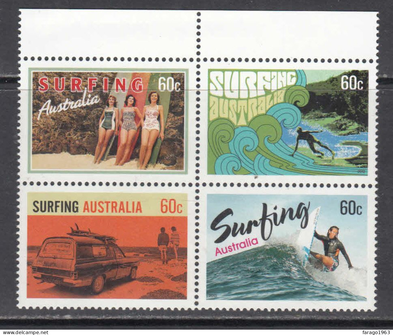 2013 Australia Surfing Complete Block Of 4 MNH - Mint Stamps