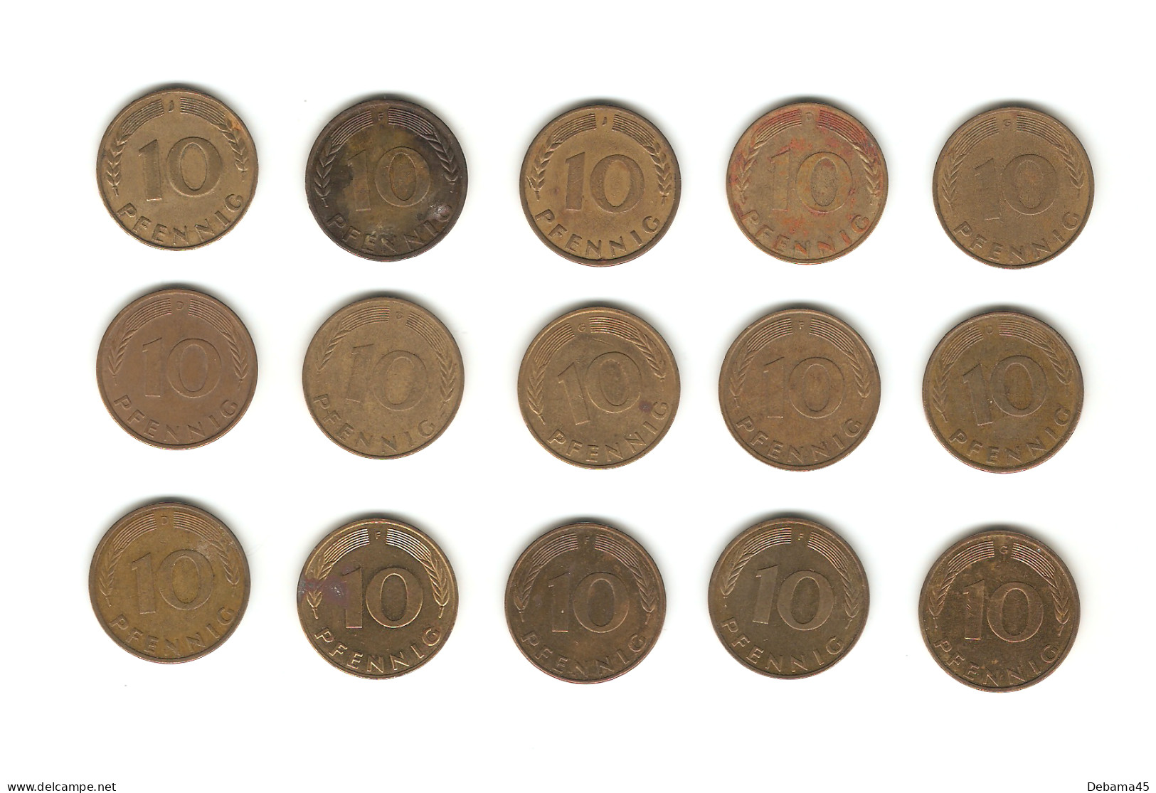 277/ Allemagne : 15 X 10 Pfennig (tous Différents - De 1949 à 1988) - 10 Pfennig