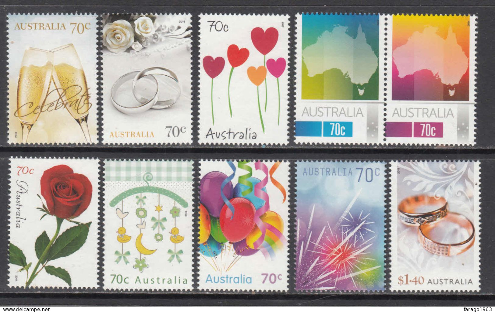 2014 Australia Greetings Complete Set Of 10 MNH @ BELOW FACE VALUE - Mint Stamps