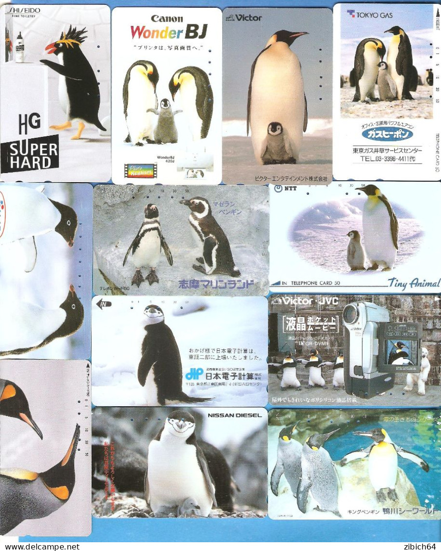 JAPAM 12 Rarer NTT Used Phonecards  PINGUINES - Sammlungen