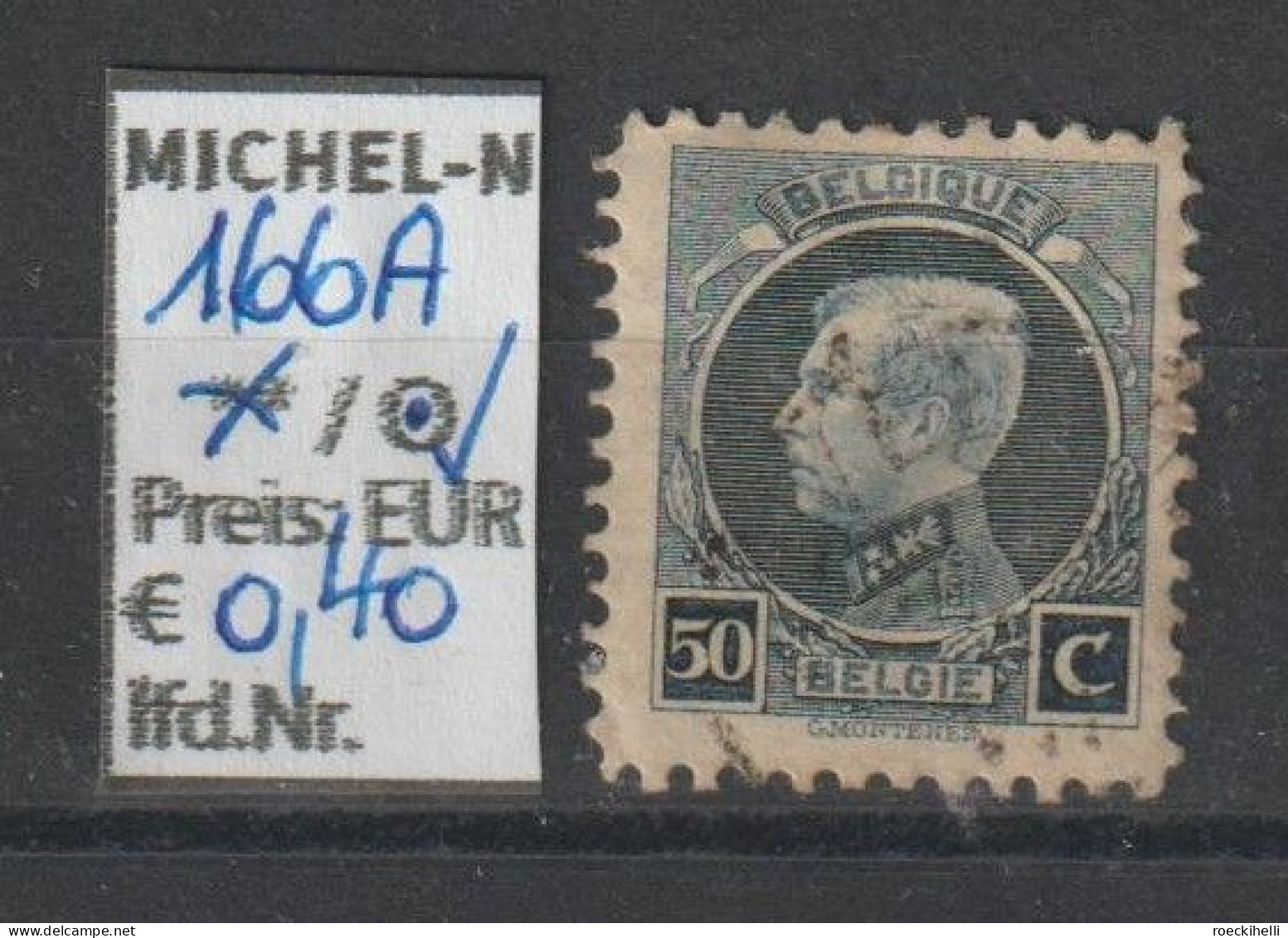 1921 - BELGIEN - FM/DM "König Albert I.-Montenez" 50 C Graublau - O  Gestempelt - S.Scan (166Ao Be) - 1921-1925 Small Montenez