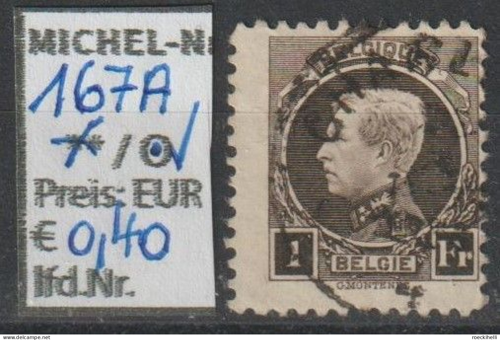 1921 - BELGIEN - FM/DM "König Albert I.-Montenez" 1 Fr Schwarzbraun - O  Gestempelt - S.Scan (167Ao Be) - 1921-1925 Petit Montenez