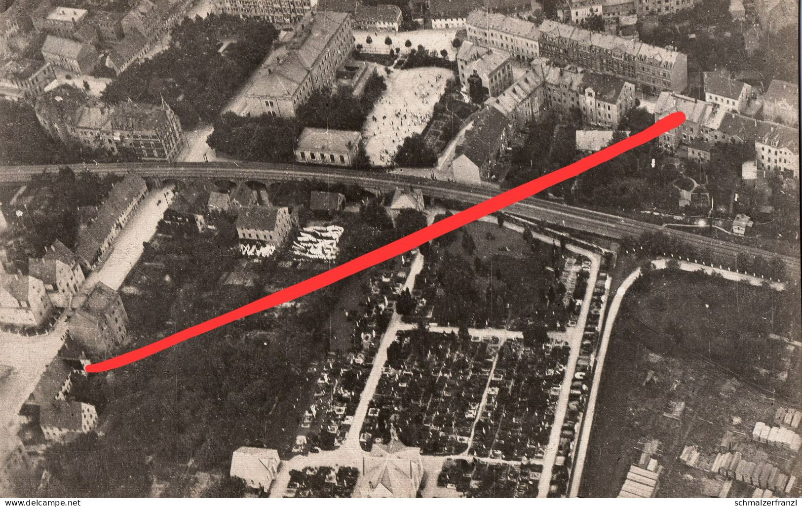 Foto AK Döbeln Viadukt Niederfriedhof Hainichener Roßweiner Straße Körnerplatz Schillerstraße Luftbild Fliegeraufnahme - Doebeln