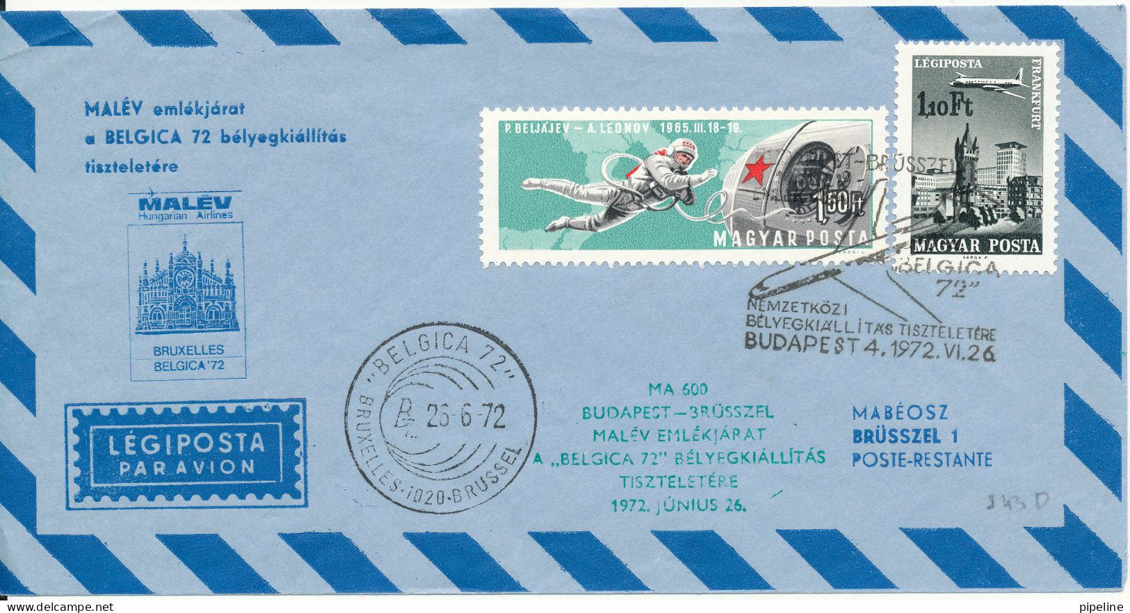 Hungary Air Mail Flight Cover Sonderflug Malev Budapest - Brüssel 26-6-1972 (Belgia 72) - Cartas & Documentos