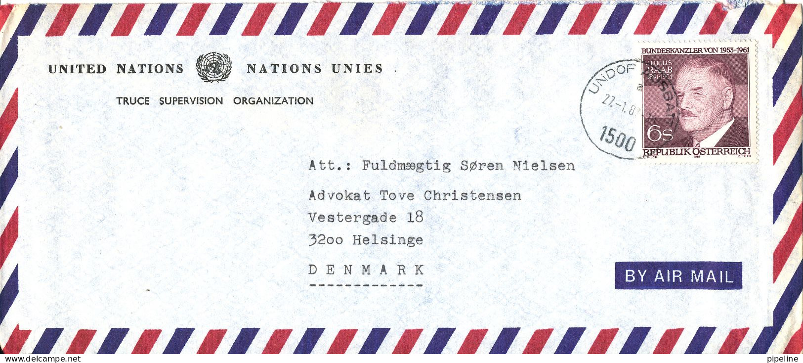 Austria Air Mail Cover (United Nations) UNDOF AUSBATT 27-1-1982 Single Franked Sent To Denmark - Sonstige & Ohne Zuordnung