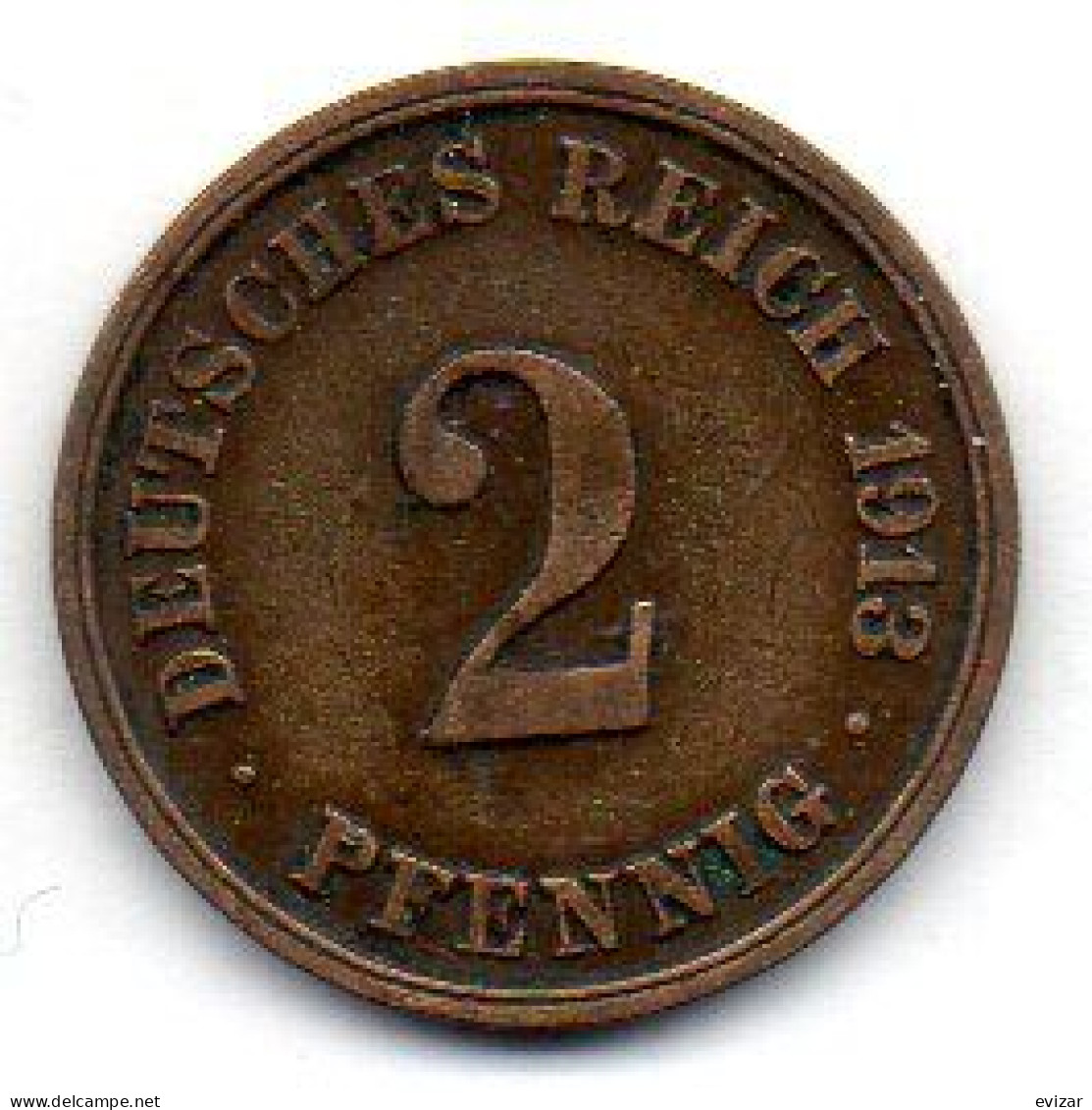 GERMANY - EMPIRE, 2 Pfennig, Copper, Year 1913-J, KM # 16 - 2 Pfennig