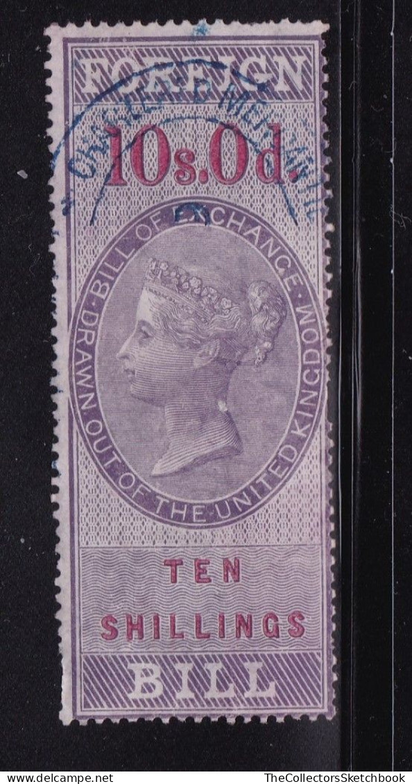 GB  GV  Fiscals / Revenues Foreign Bill;  10/-  Lilac And Carmine Good Used Barefoot 62 .  Short Tear At Base - Fiscale Zegels