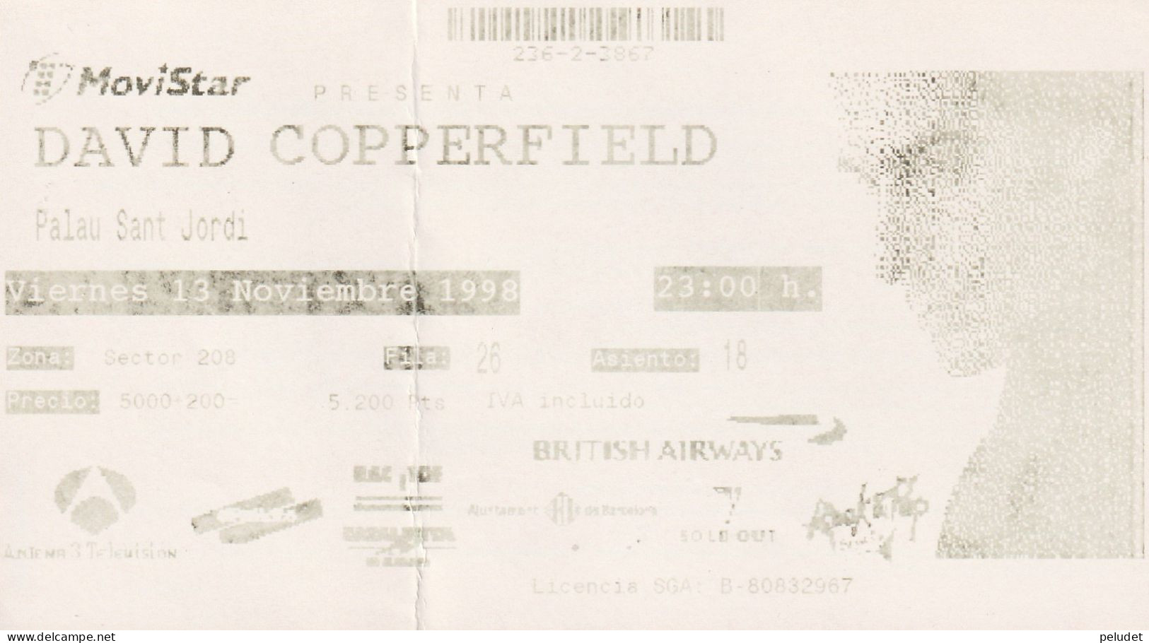 Ticket - Entrada -- David Copperfield - 1998 - Palau Sant Jordi - Tickets D'entrée
