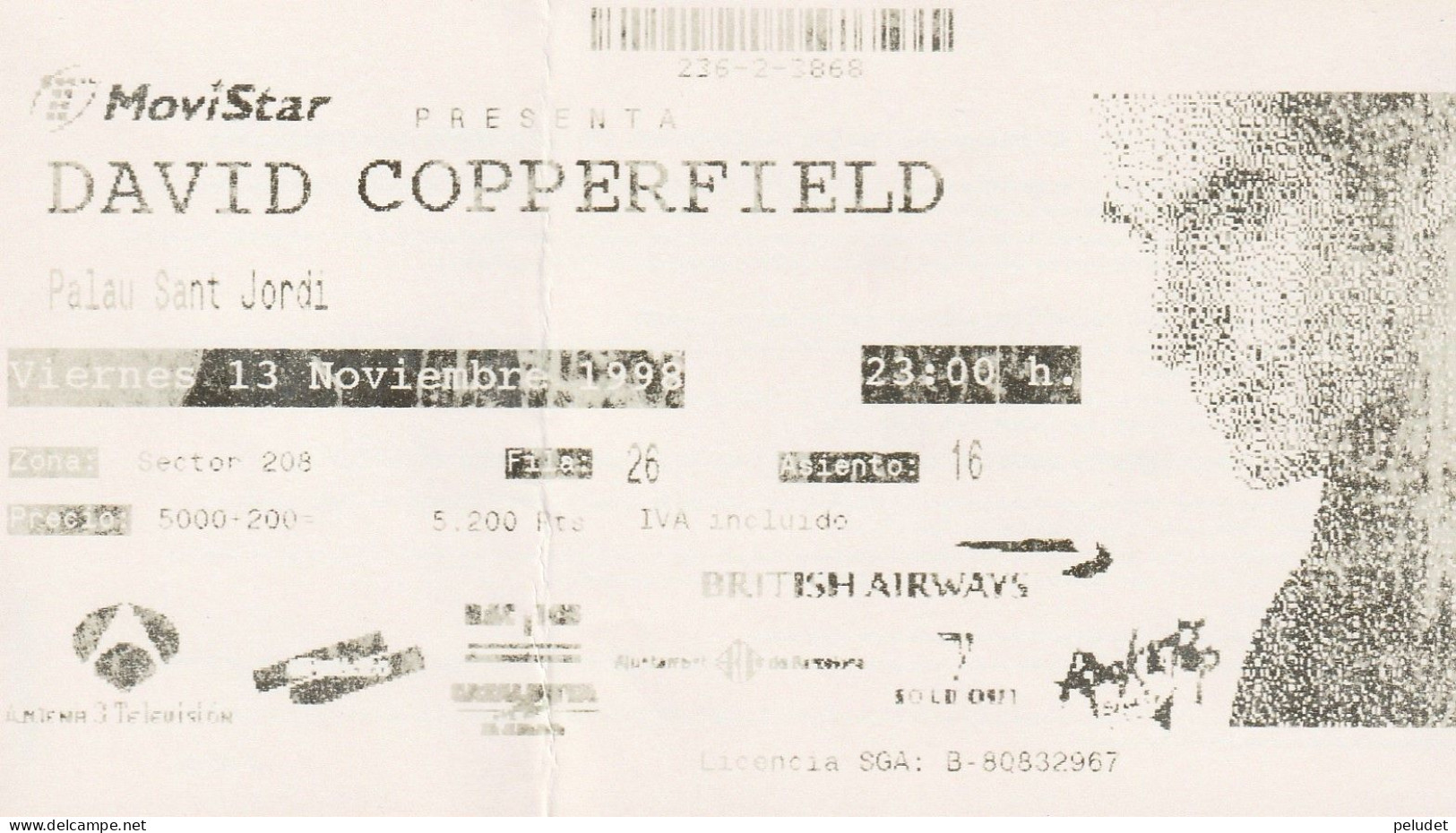 Ticket - Entrada -- David Copperfield - 1998 - Palau Sant Jordi - Tickets D'entrée